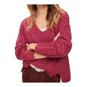 Anthropologie alpaca acrylic blend cable chunky sweater in women’s Violet XS